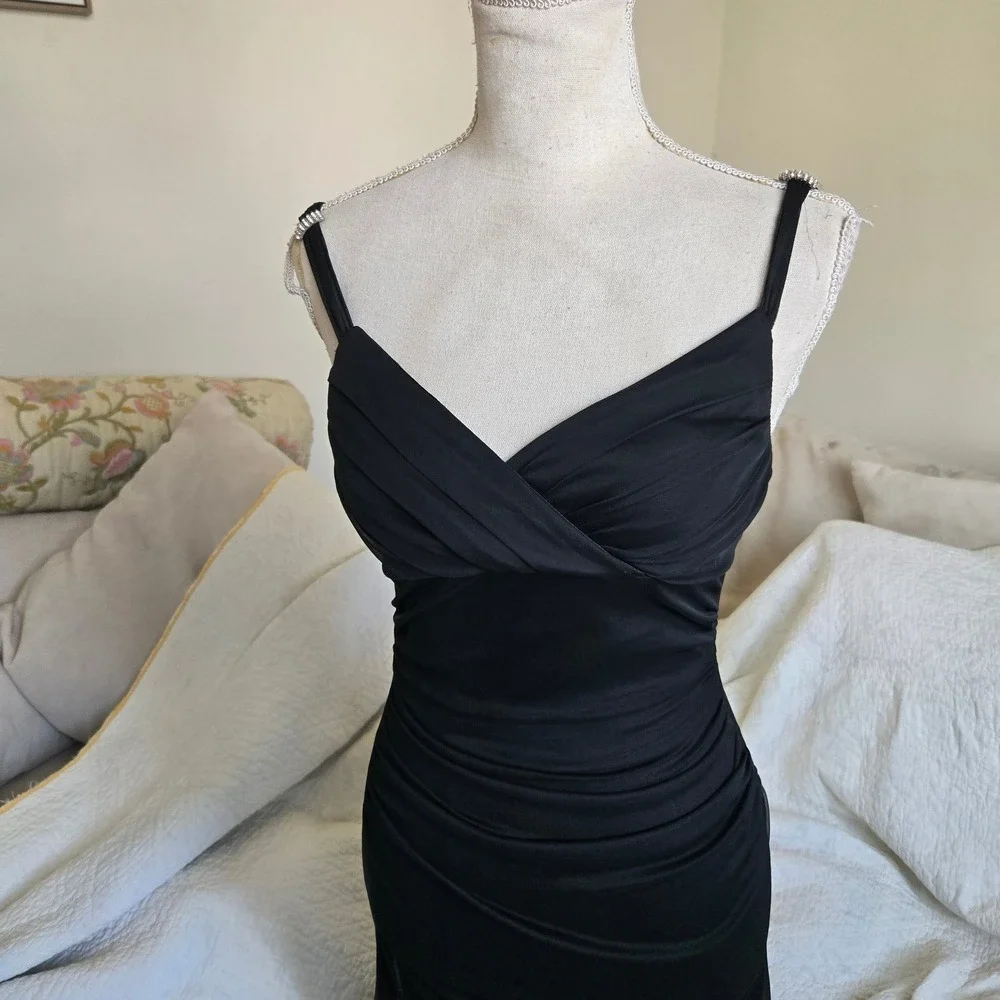 Trixxi S Vintage Y2K Whimsigoth Fairy Black Babydoll Dress Ruched Sheer Overlay